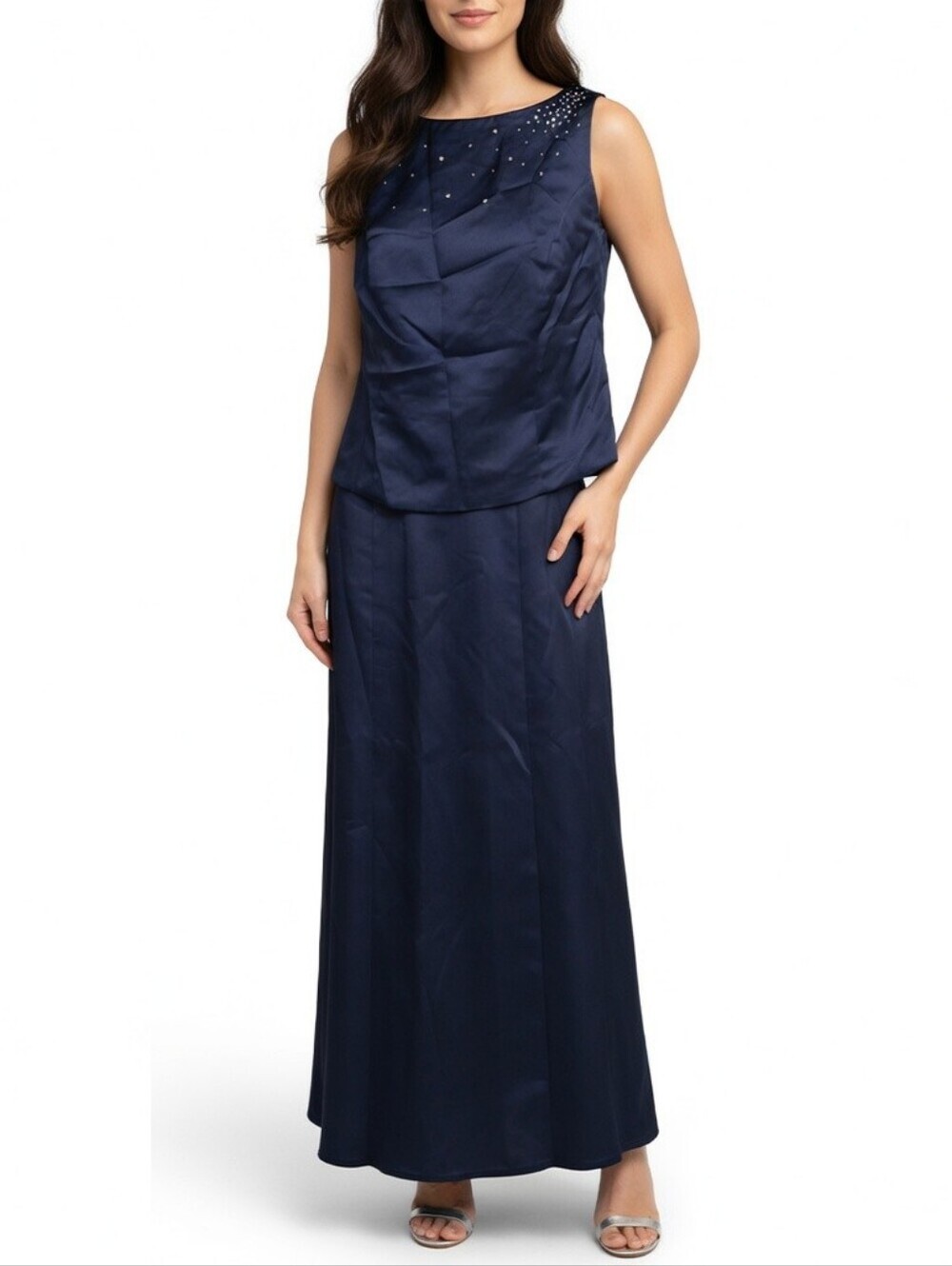 Penningtons Navy Two-Piece Satin Formal Evening Skirt & Top Size 14